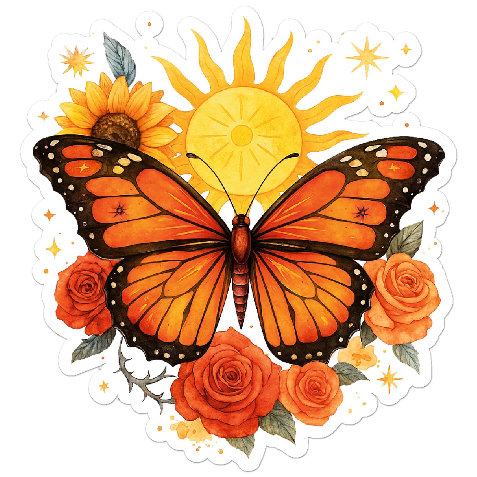 Boho Sun Butterfly Flowers – Vinyl Decal Sticker – Car Window Laptop – ebn20023