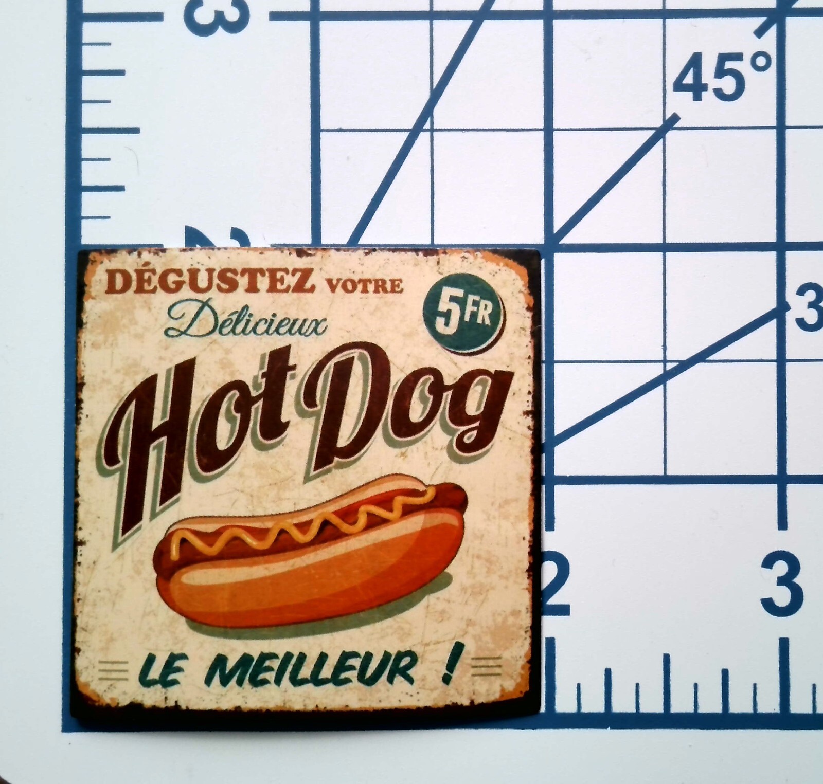 Delicious French Hot Dog 5 Francs Vintage Ad Sticker Paris Bistro Food