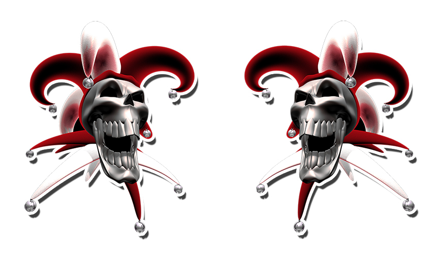 Clown Sticker Evil Jester Skull Green Red Yellow Purple Orange Blue 2 PACK OPEN