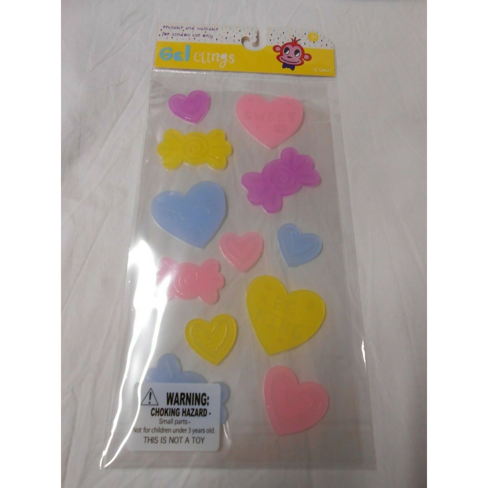 NEW CUTE Valentines Day Hearts Sweets Candy Window Gel Clings Decorations 12 pcs