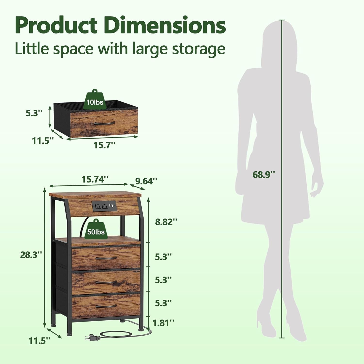 Night Stand with Charging Station, USB Ports and Outlets, 28.3 Inch Tall Beds…