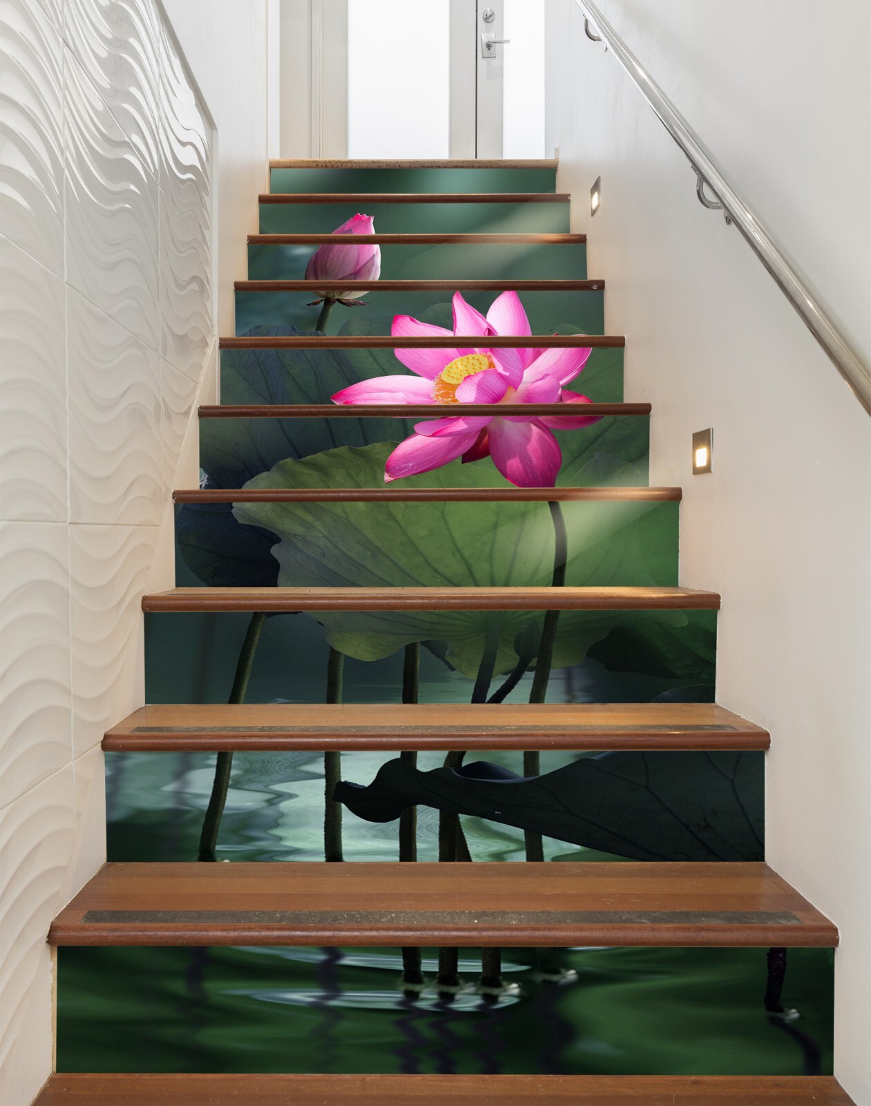 3D Pink Lotus ZHU953 Stairs Risers Decoration Photo Mural Vinyl Wallpaper Amy