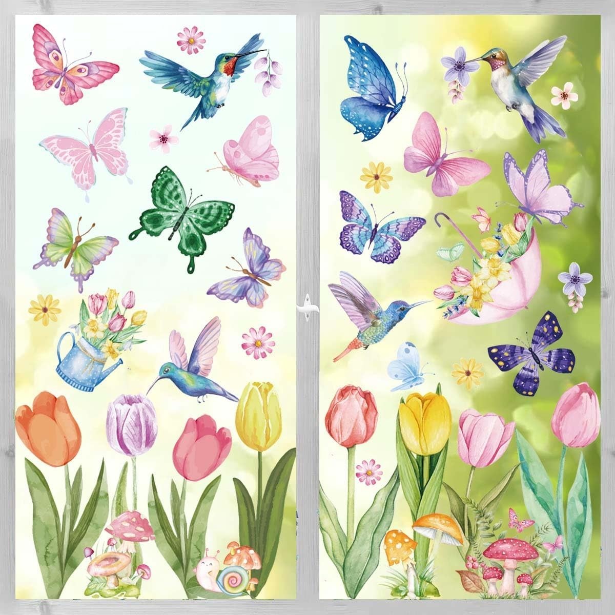 Spring Window Cling Sticker – 83PCS Tulip Butterfly Flower Hummingbirds Windo…