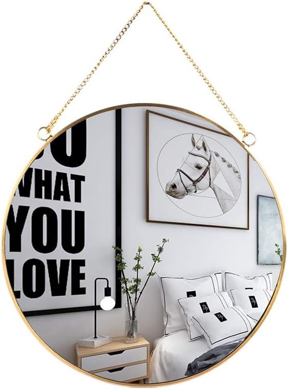 Polished Gold Decorative Mirror – 9.8 inch Round Hanging Accent for Home