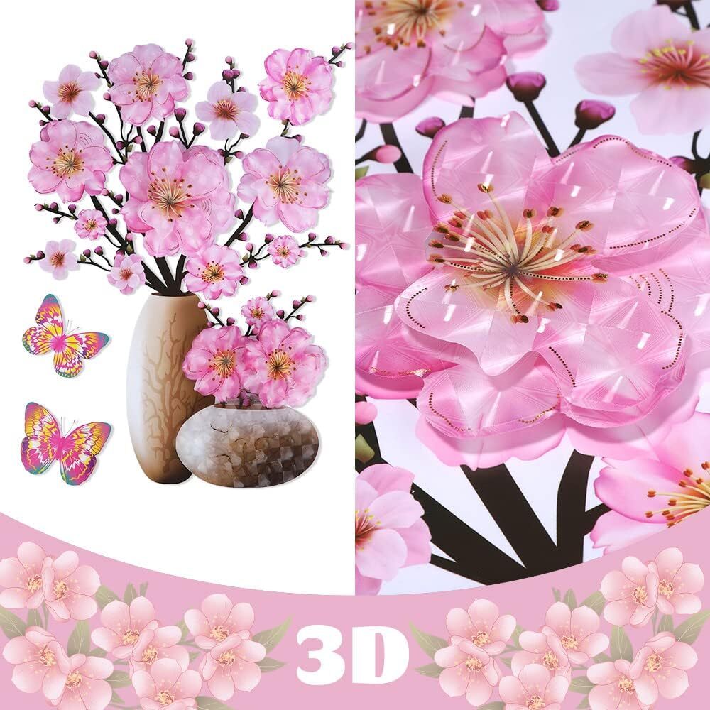 Supzone 3D Vase Wall Stickers Stereo Flower Decal Pink
