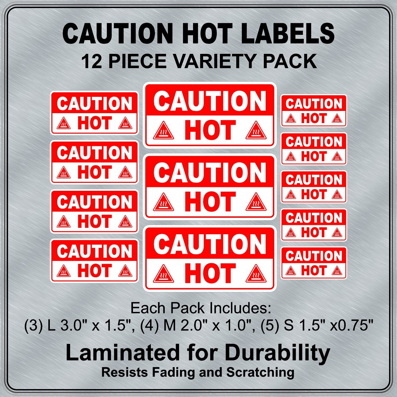 CAUTION HOT Warning Labels 12 Piece Variety Pack High Quality Laminated Decals