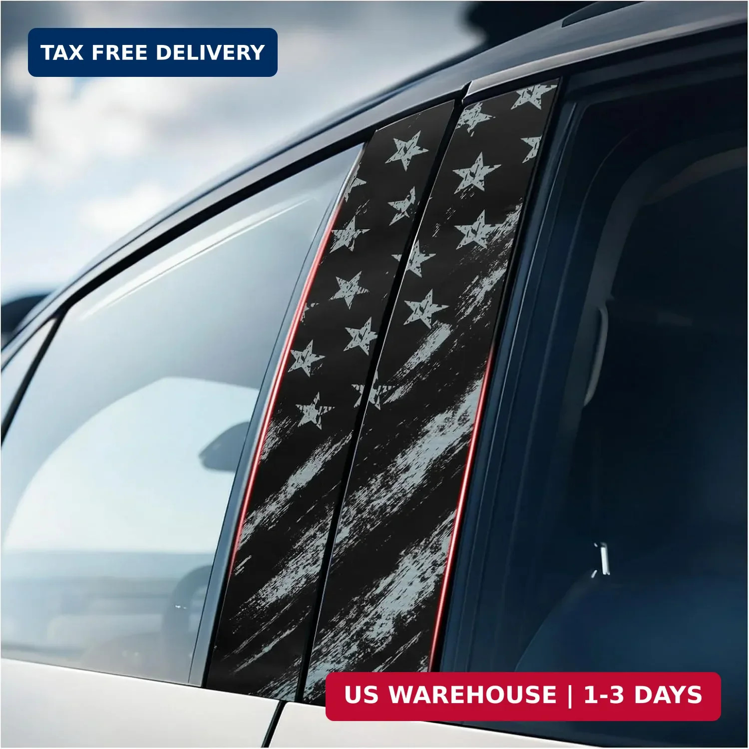 2PCS Extended American Flag Car B Pillar Sticker Decal,Retro Car Pillar Decals f