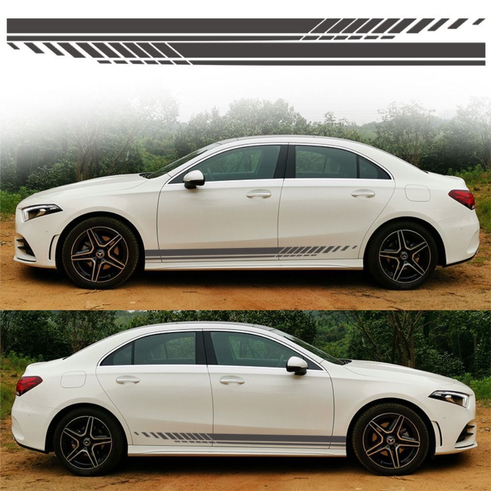 2Pcs Car Racing Long Stripe Graphics Side Body Decal Sticker Racing Accessory