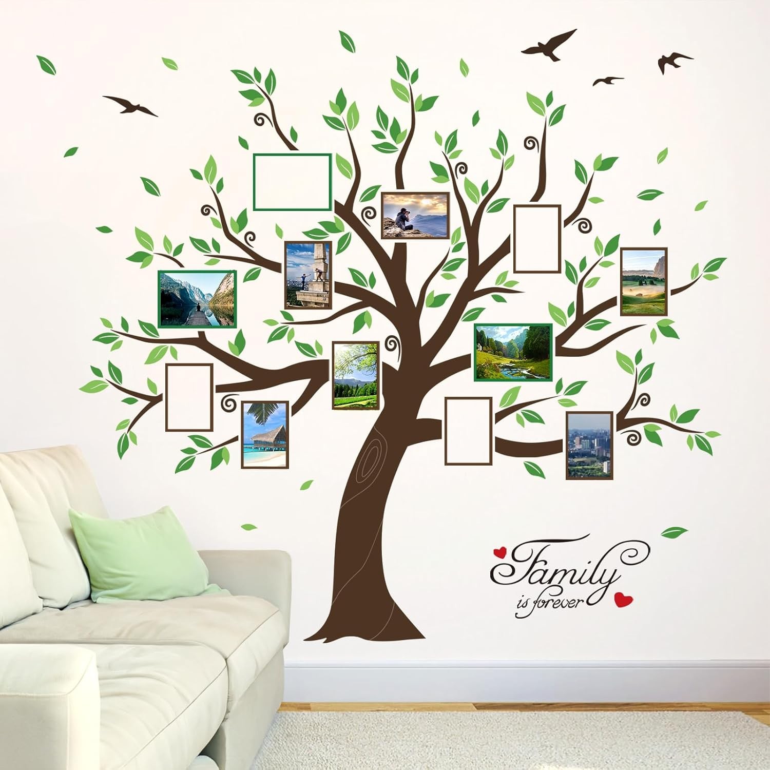 decalmile Large Family Tree Wall Decals DIY Photo Frame Multi
