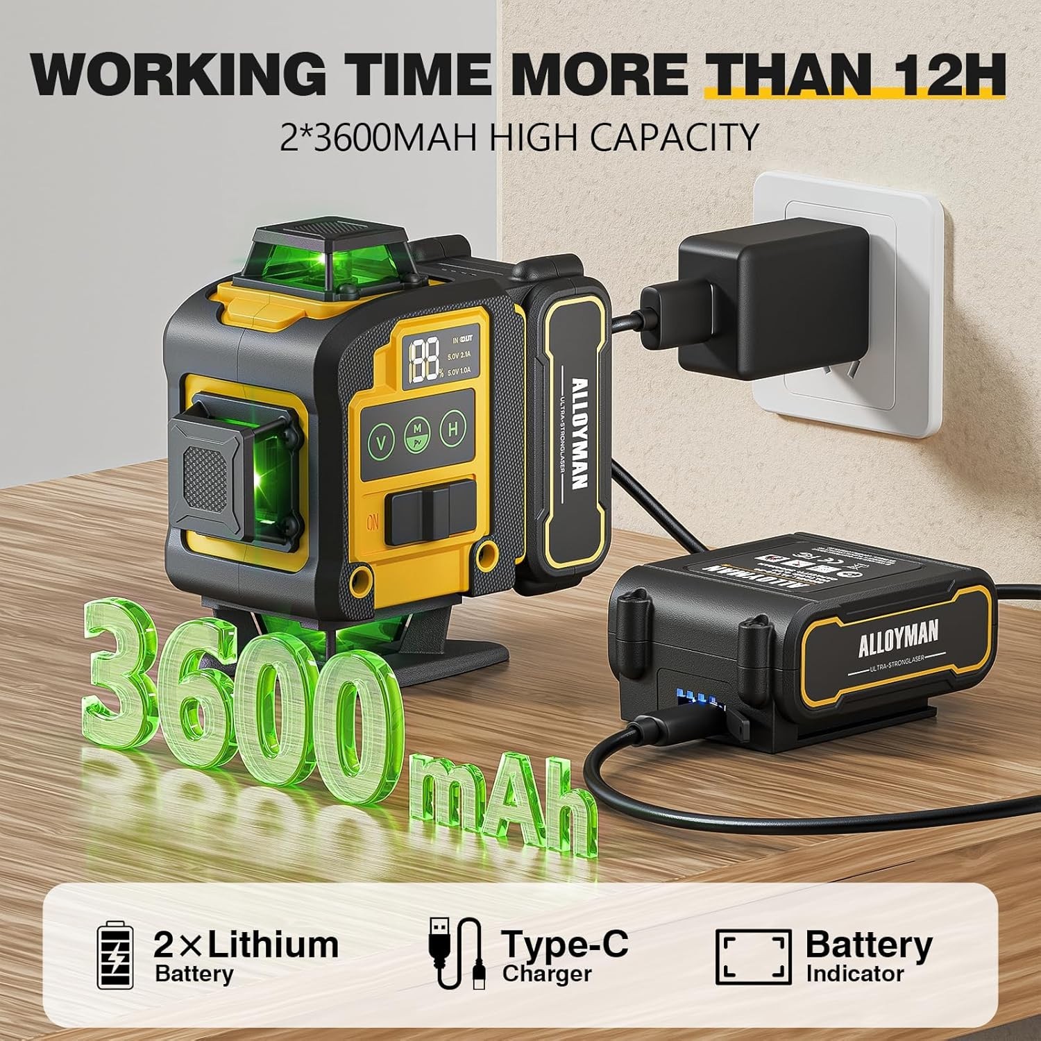 Laser Level with Tripod, 4×360° Self Leveling Laser Level, Green Line Laser 4…