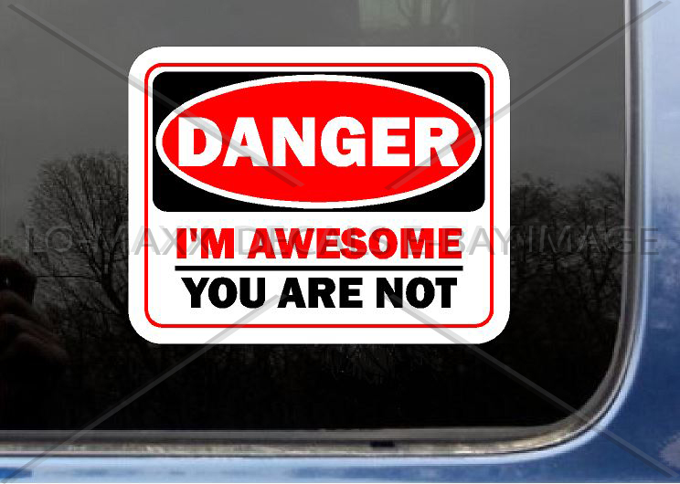 Danger I'm Awesome You Are Not Unique Funny Wacky Novelty Printed Vinyl Sticker