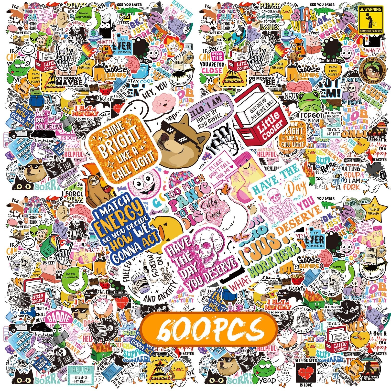 600 Pcs Funny Sarcastic Meme Stickers – Waterproof Decals for Laptops, Water Bot
