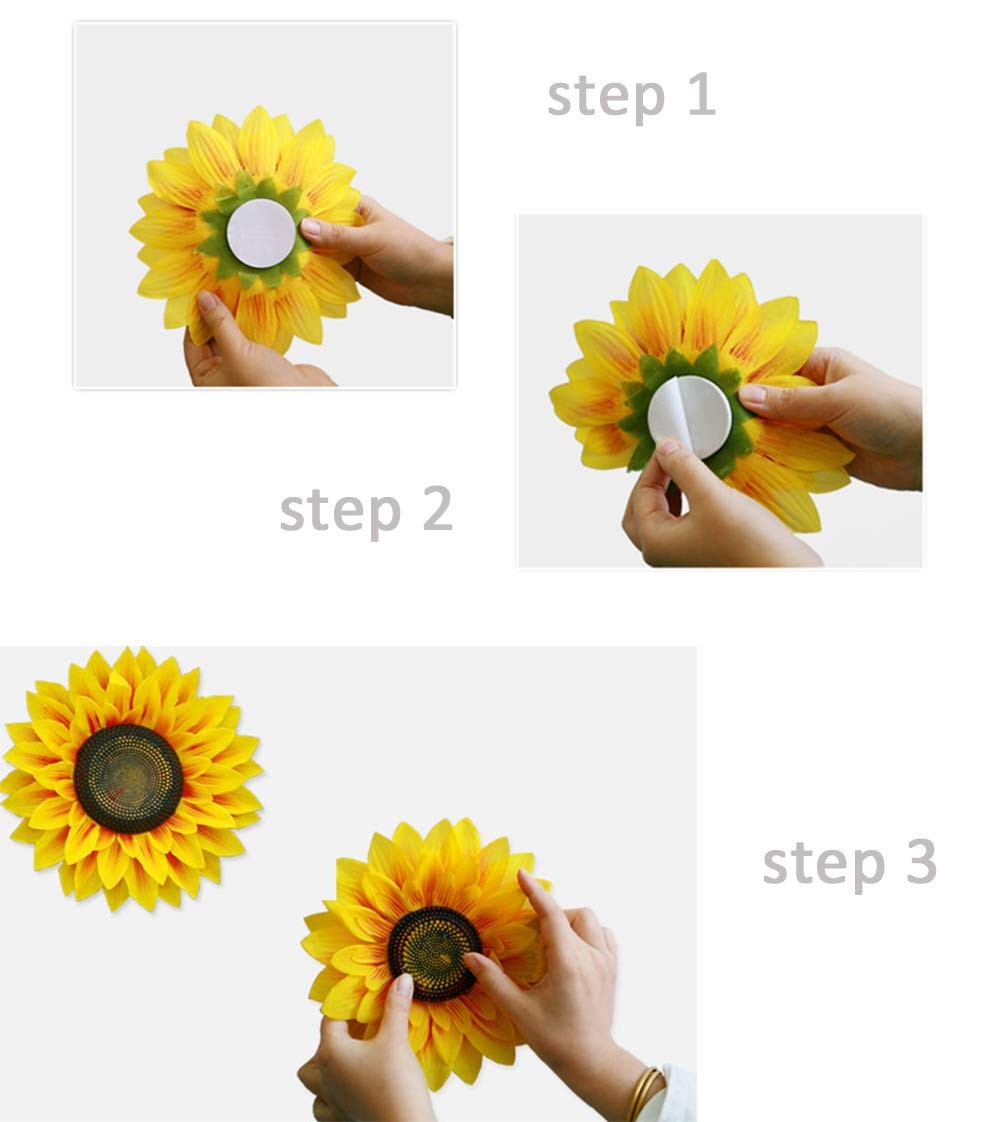 3D Sunflower Wall Decals – 6pcs in 8in/10in Lifelike Removable Art DIY Sunflo…