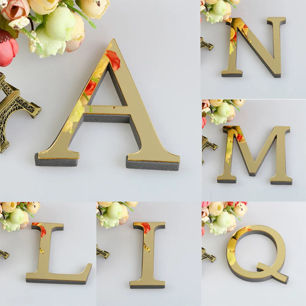 10CM 3D Mirror 26 Letters DIY Acrylic Wall Stickers for Logo Name Alphabet Weddi