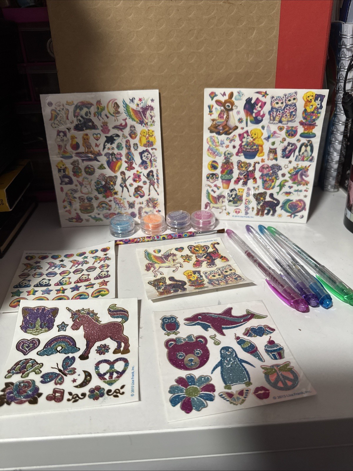 lisa frank temporary tattoos Sheets lot y2k glitter And Lisa Frank Glitter Pens