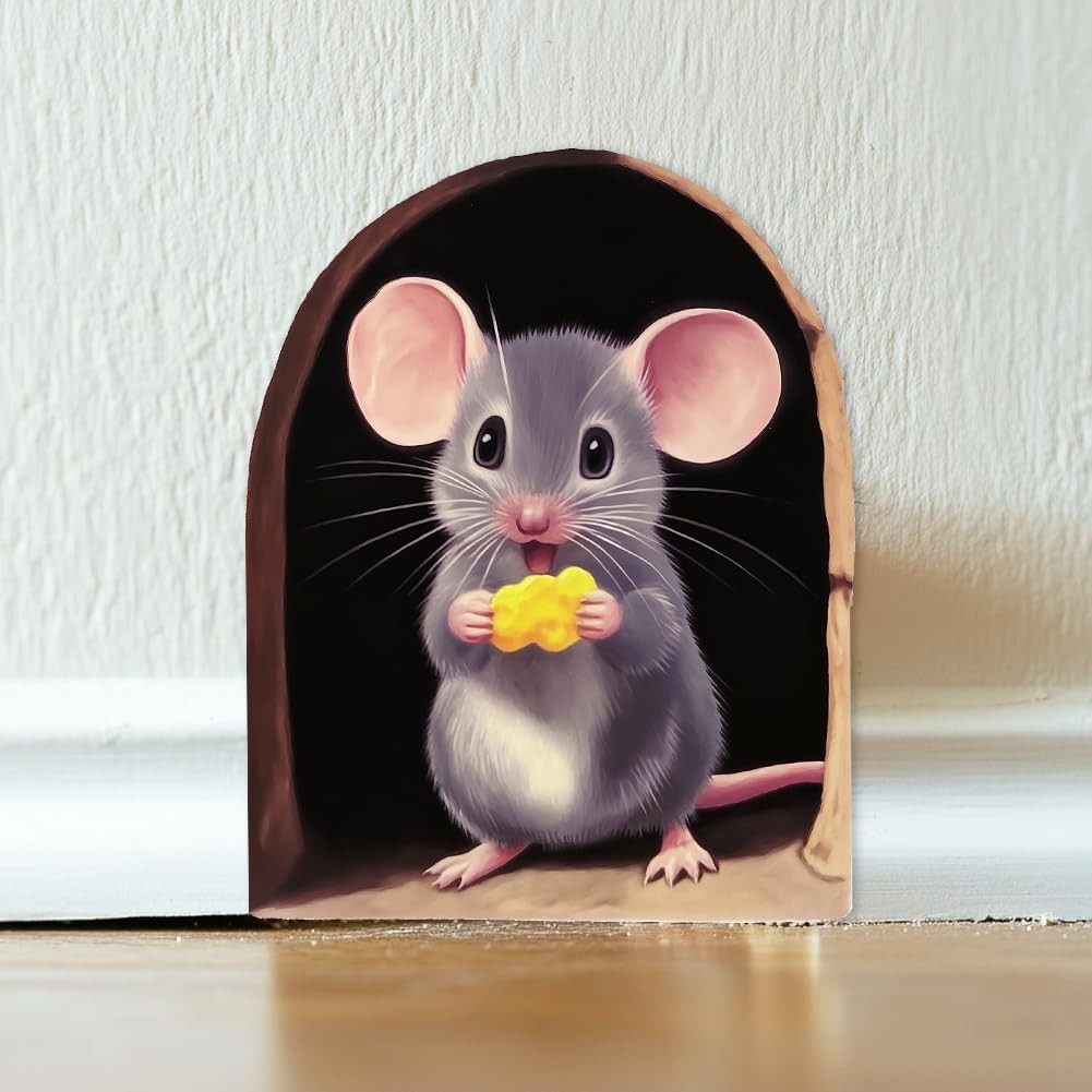 beinkmake Mouse Hole 3D Wall Stickers Sets Realistic Mice Wall Decal Fun Ador…