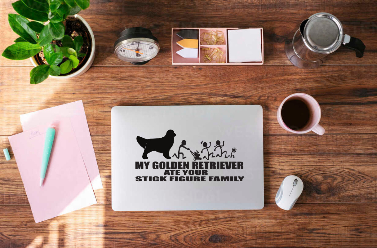 Golden Retriever Stick Figure Family Vinyl Decal – Funny Dog Design #9049S