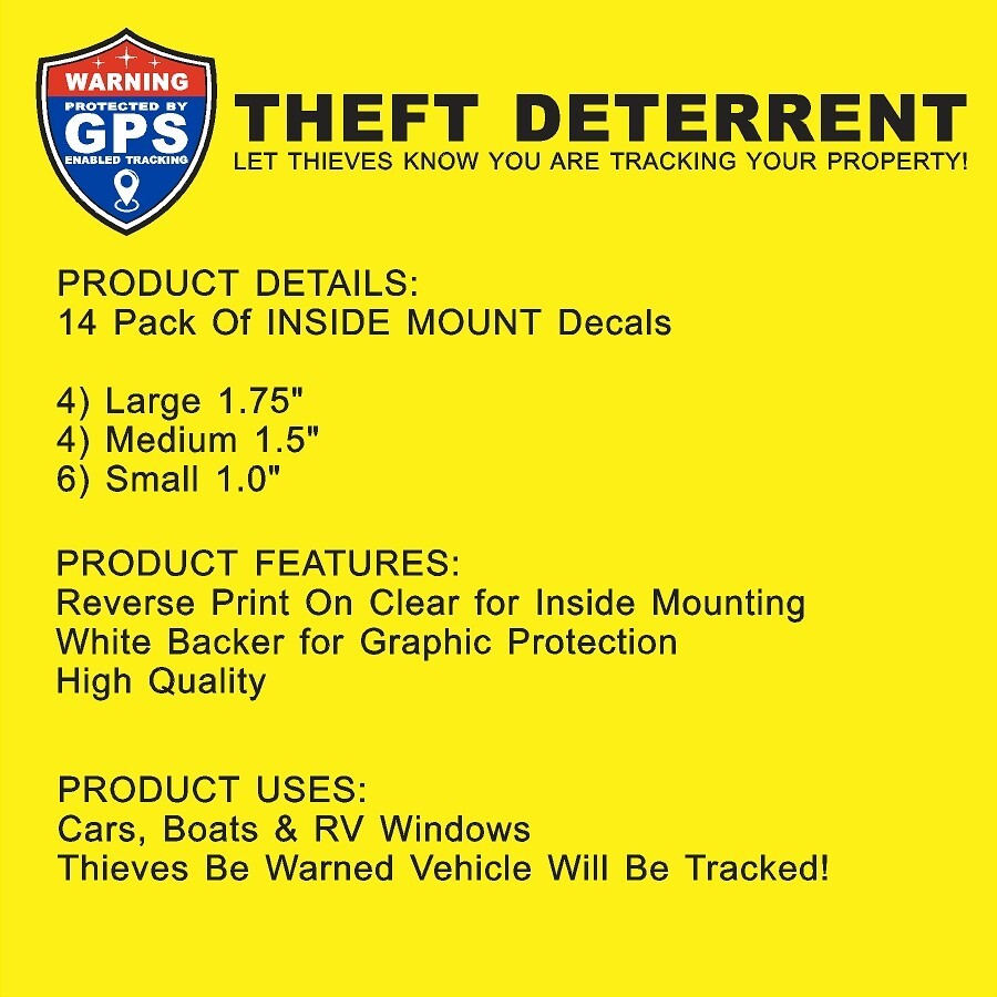 14 PACK GPS Tracking Warning INSIDE MOUNT Theft Deterrent Stickers High Quality