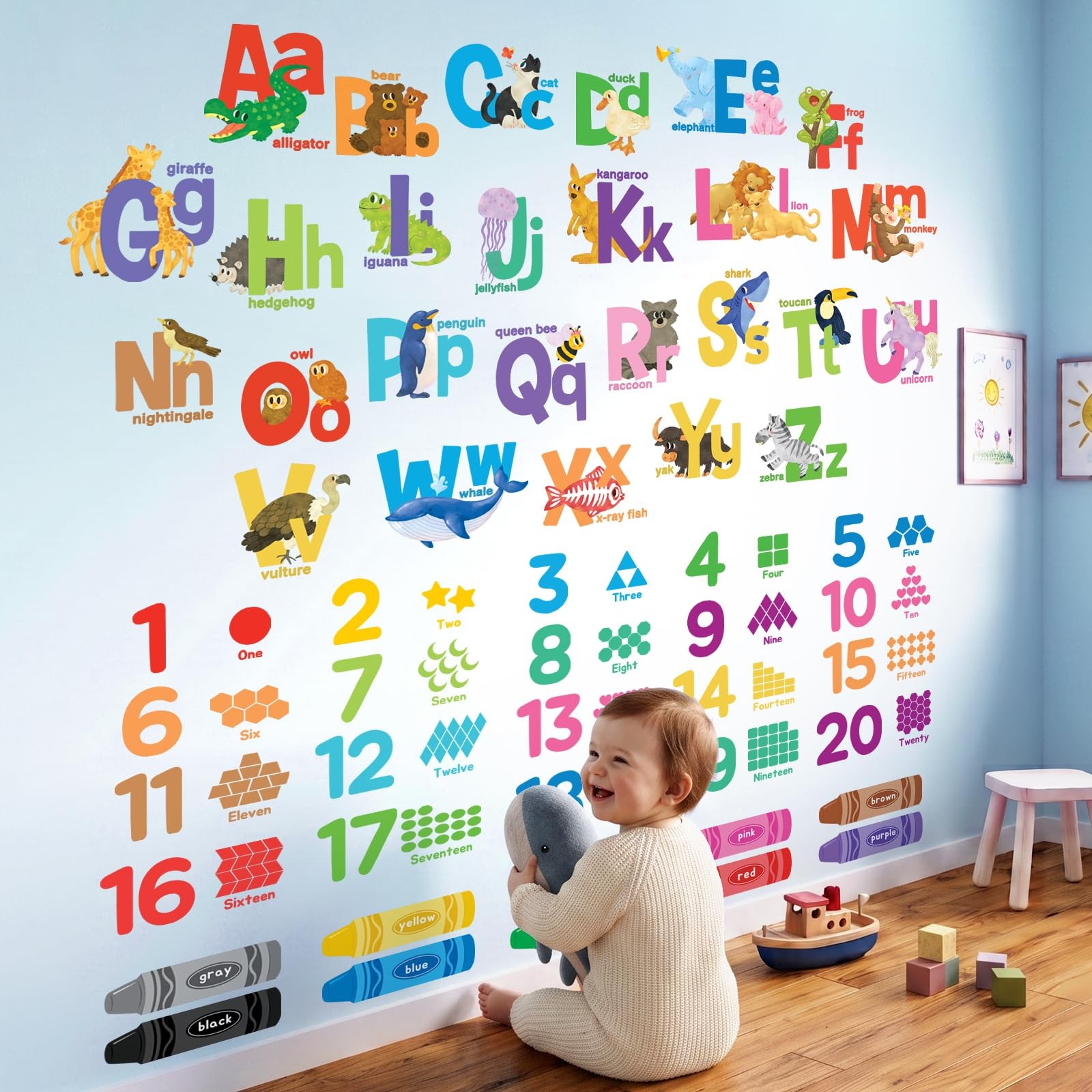 DS9-8091 Alphabet Numbers Crayon Wall Stickers Decals Kids Peel and Stick Rem…