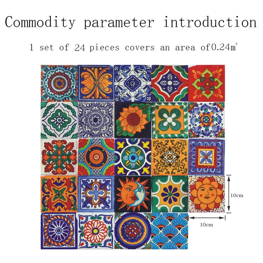 24Pieces Moroccan Style for TILE Effect Wall Stickers Kitchen Bathroom