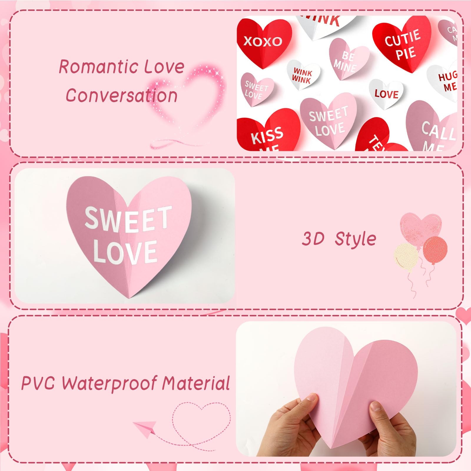 60PCS Valentine's Day Heart Wall Stickers, Valentines Wall Pink Red Decoratio…