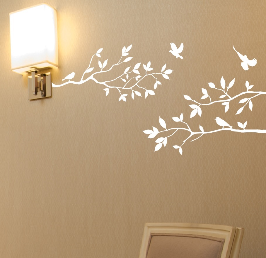 Tree Branches Wall Decal with Birds Vinyl Sticker Nursery Leaves 40" W X 18" H