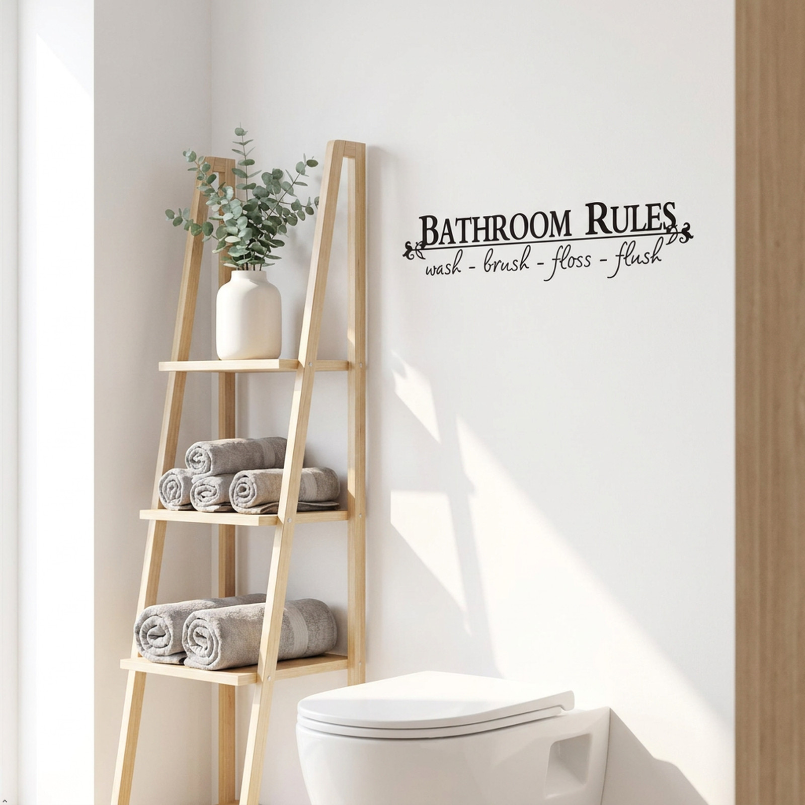 Bathroom Rules Wash Brush Floss Flush Quote Saying Wall Sticker Home Decal Decor