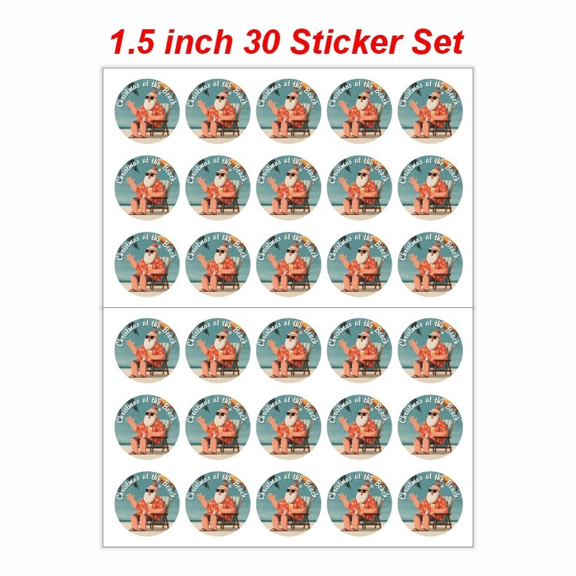 Christmas at the Beach, Christmas Round Dot Stickers Set, 1.2" & 1.5"