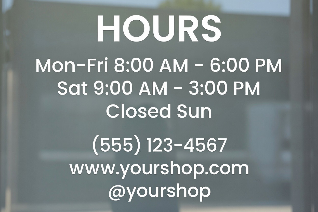 Custom Business Store Hours Sign Vinyl Decal Sticker Window Door Glass Shop