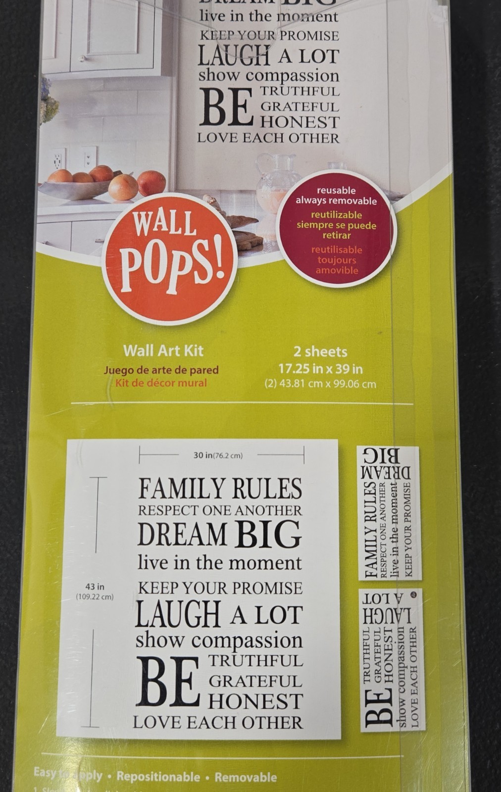 Wall Pops! Wall Art "Family Rules" Wall Decal Kit Peel Stick 2 pcs 30"x 43"