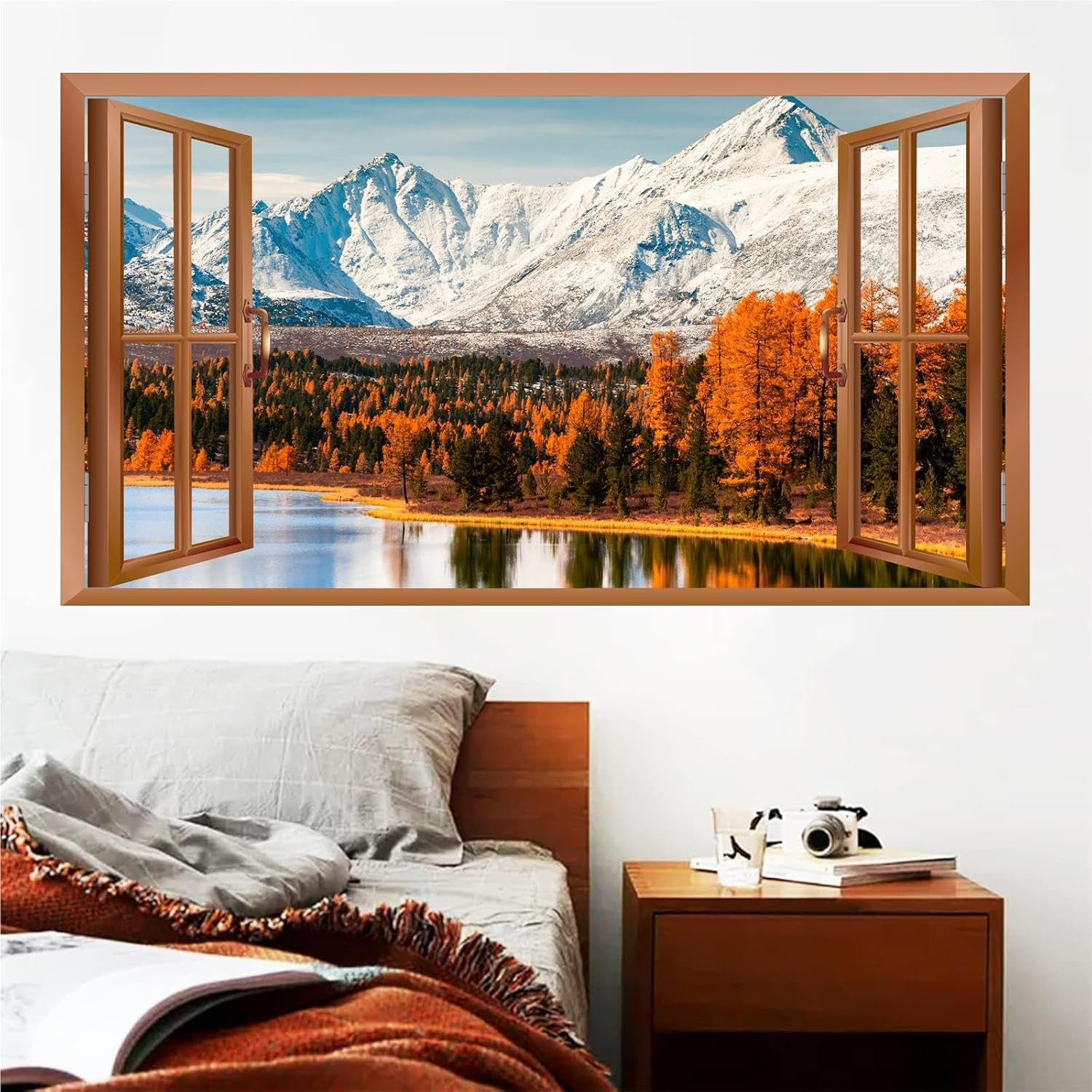 3D Sunset Beach Wall Decals, Peel and Stick Art Murals, Palm Tree Stickers