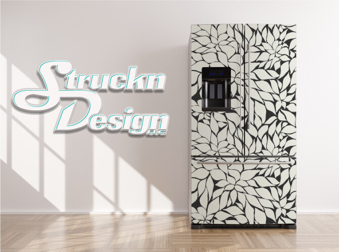 Black White Leaves Art Deco Brush Fridge Freezer Wrap Side Door Vinyl Decal