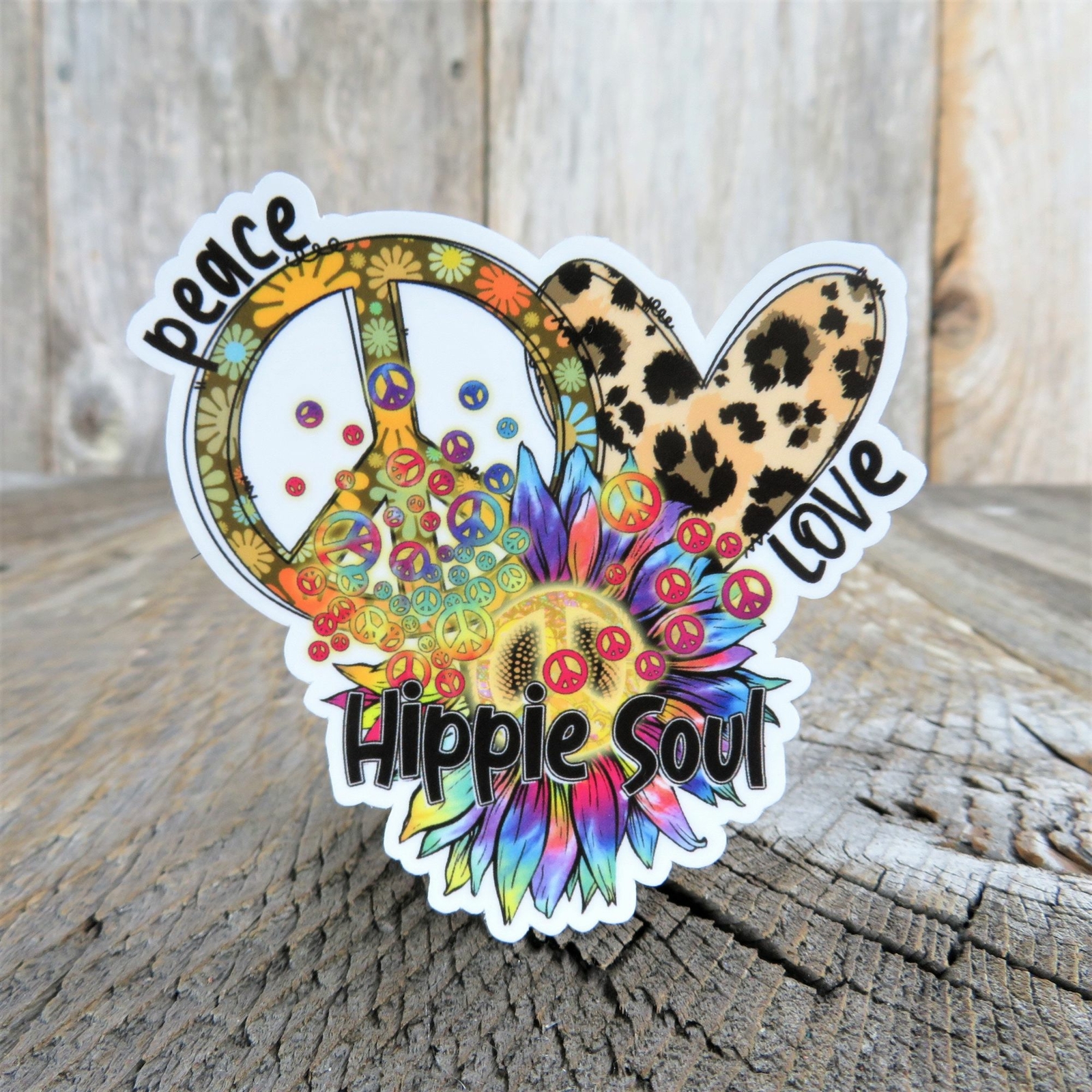 Peace Love Hippie Soul Sticker Peace Sign Heart Colored Retro Flower Power