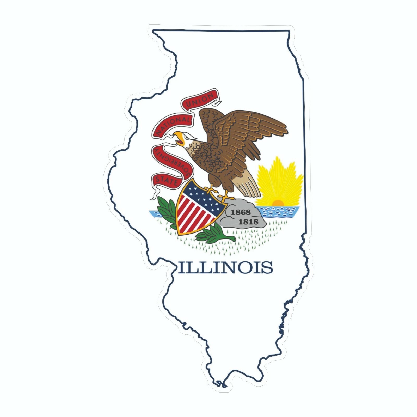 Illinois State Map Outline with Flag Sticker, Decal, Vacation Sticker