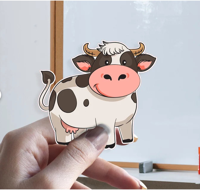Cartoon happy cow sticker for all types of surfaces