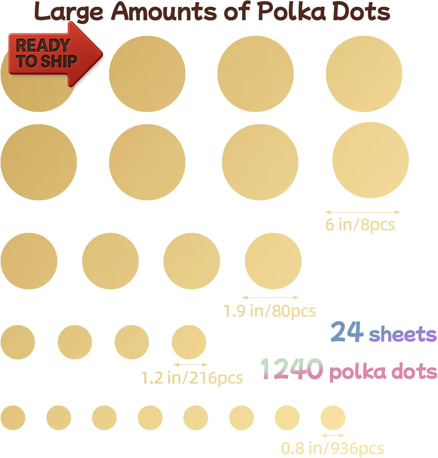 1240Pcs Polka Dot Wall Decals Gold Wall Decal Peel and Stick Kids Decals Remova