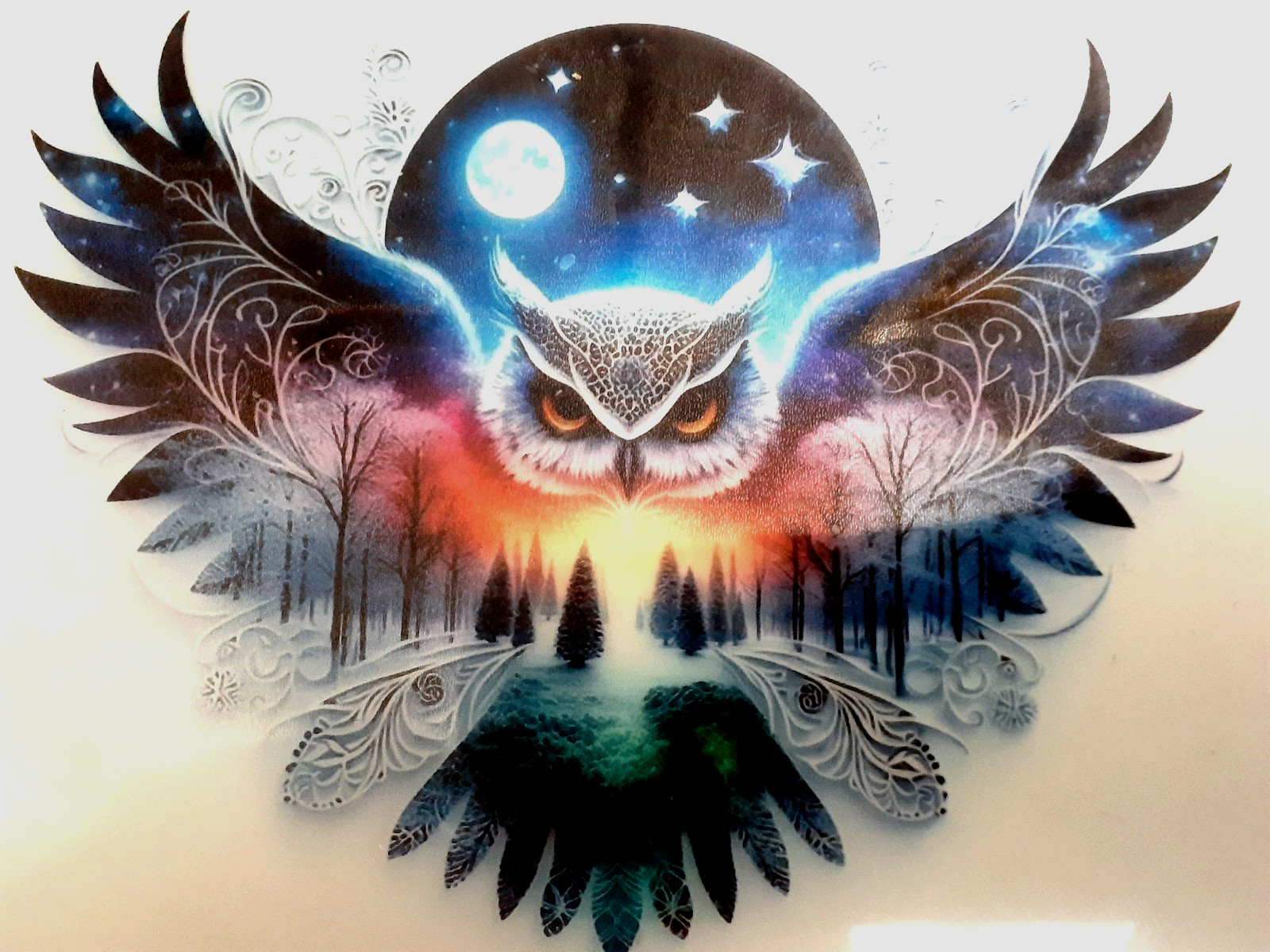 Flying Owl Tribal Spirit Animal Vinyl Decal Sticker 6" x 4.75"