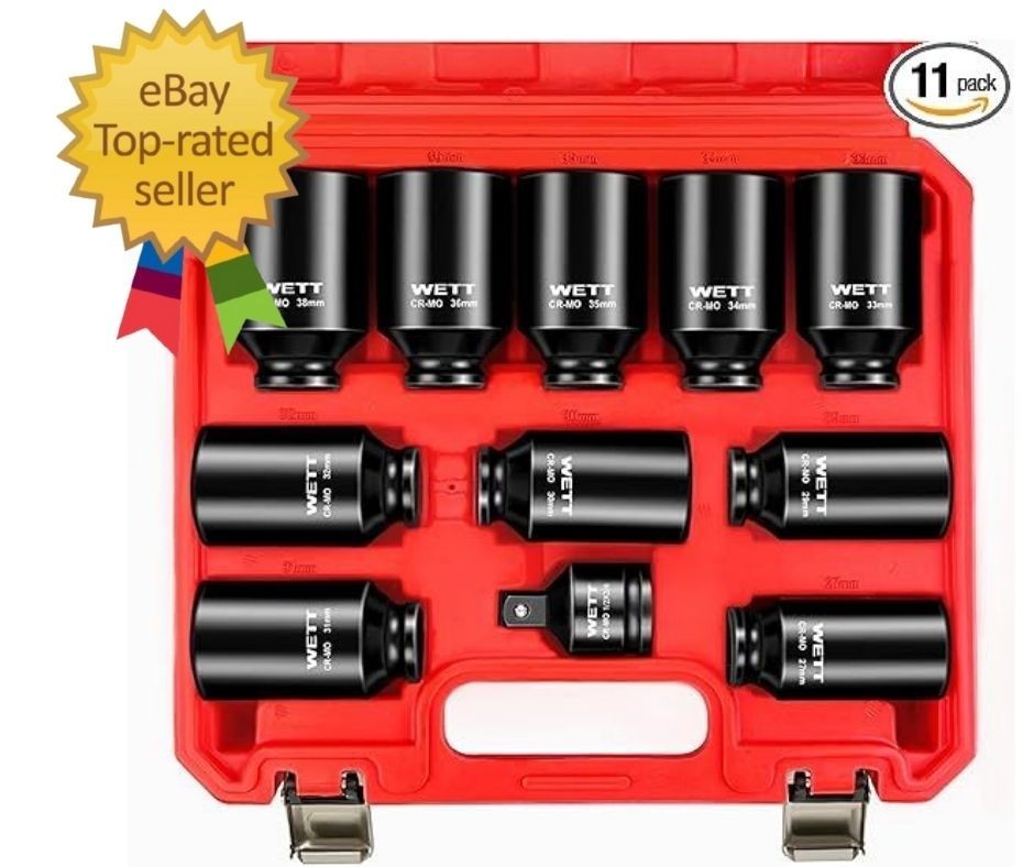 1/2" Drive Deep Large Impact Socket Set, 11-Piece Spindle Axle Nut Wheel Wrench