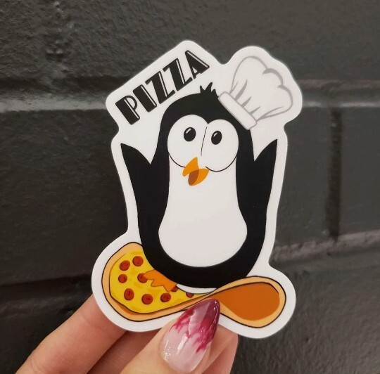 Pizza Penguin Sticker! Matte Finish 3 x 2 Inches Super Cute Original Penguin !