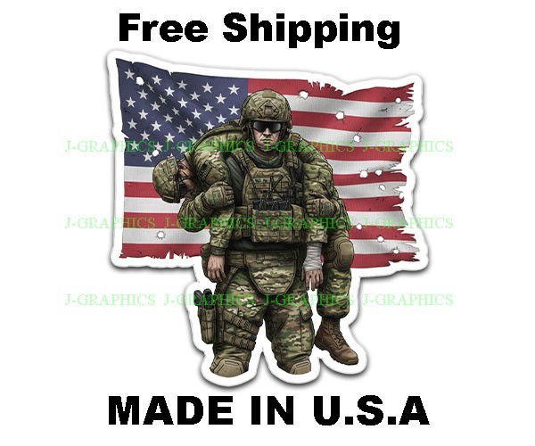 Military Sticker Decal Hero Patriotic USA Flag America Soldier Veteran Army A