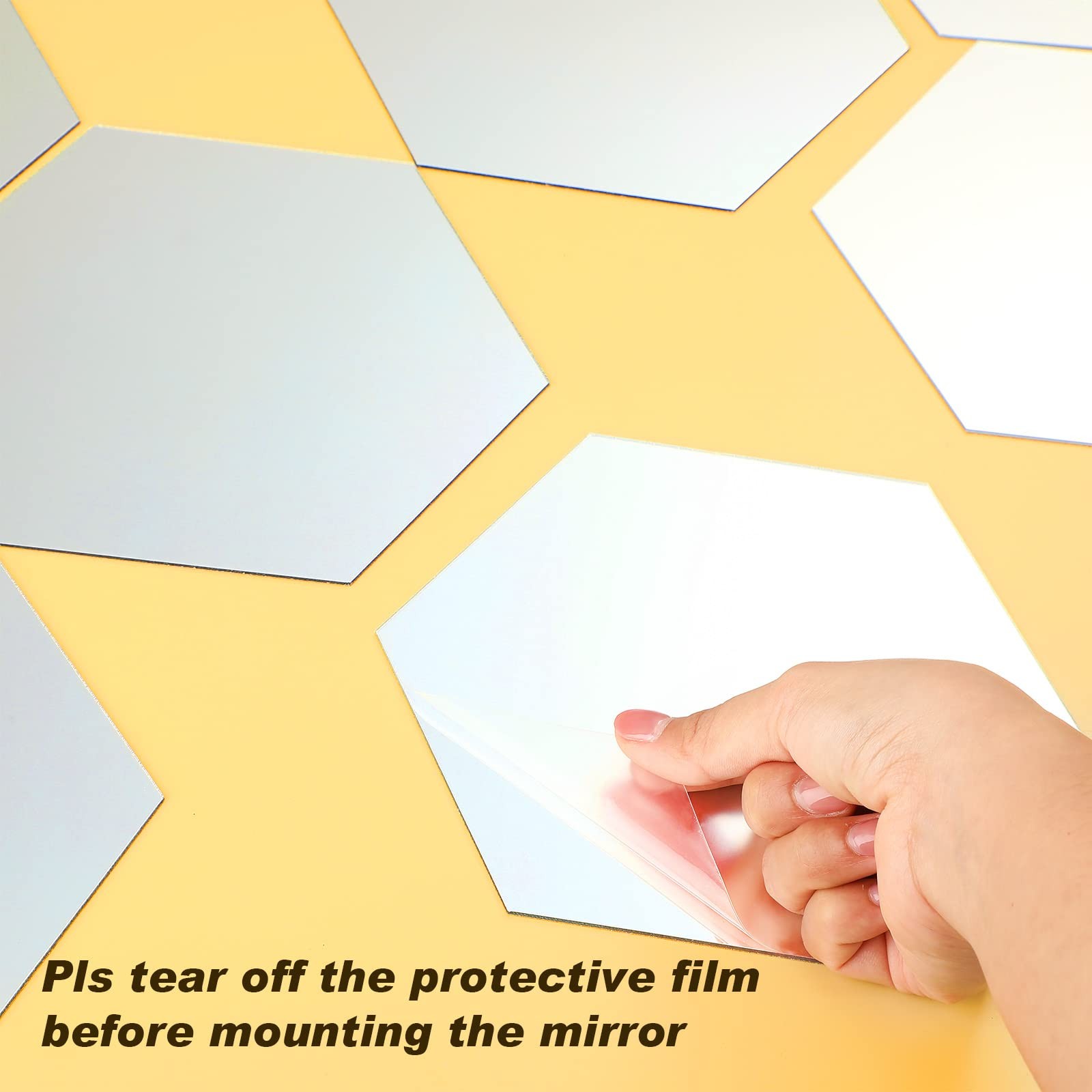48 Piece Acrylic Hexagon Mirror Wall Stickers for DIY Home Decoration