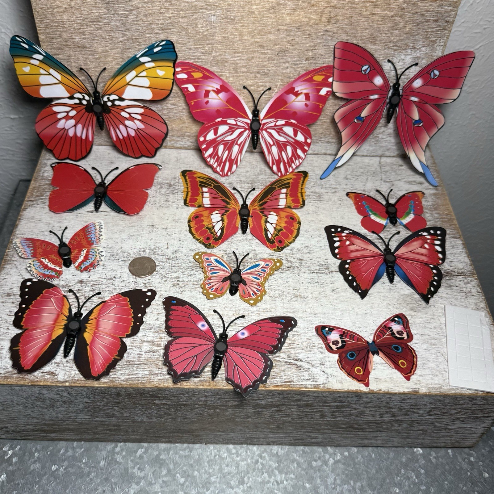 Lot of 12 3D Realistic Butterfly Wall Stickers Different Sizes, Shapes RED New