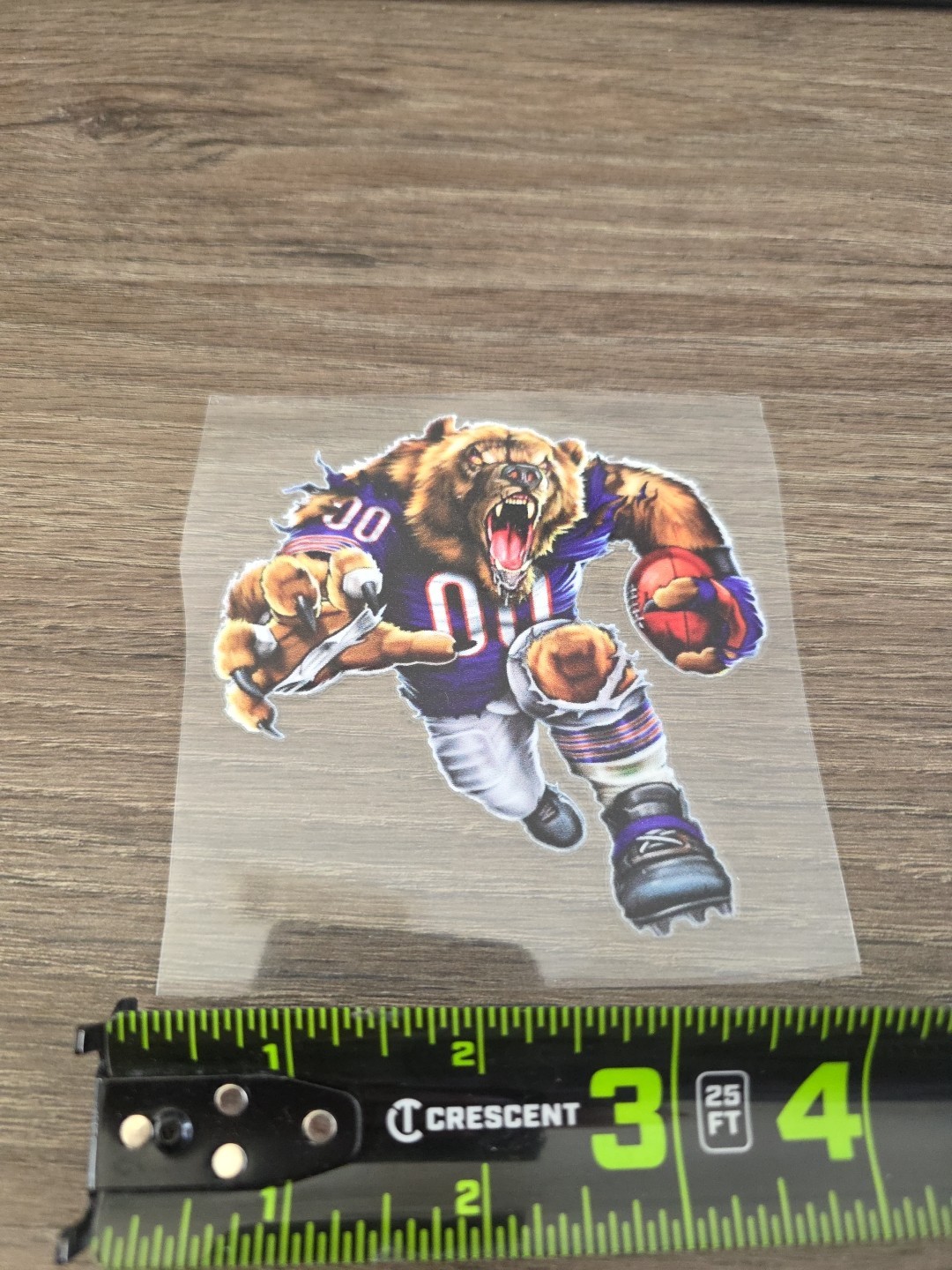 Chicago Bears Running Football Player Raised UV DTF Decal 4in X 4in Color