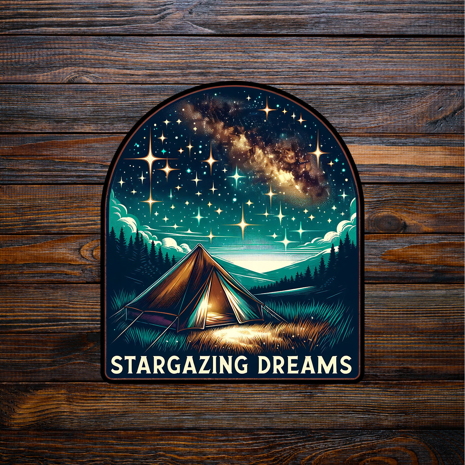 Camping sticker vinyl decal stargazing dreams outdoor mountains novelty laptop