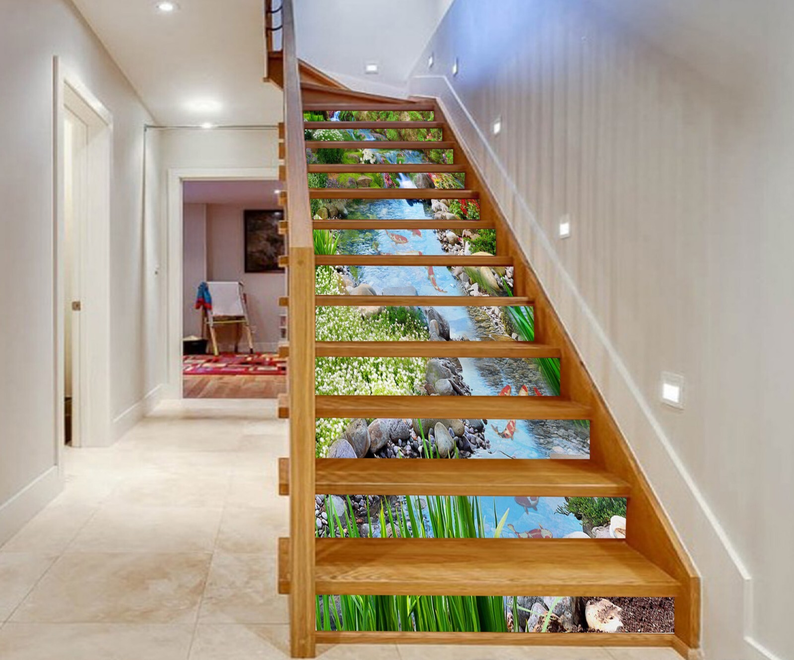 3D Creek Goldfish AZ842 Stair Risers Decoration Mural Vinyl Wallpaper Kay