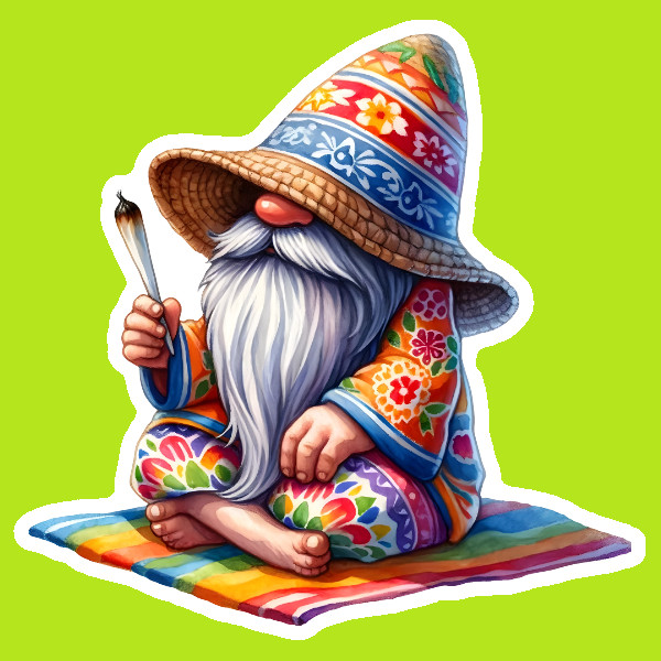 Weatherproof Gnome Weed Smoker Vinyl Sticker Laptop Hippie Retro Stoner