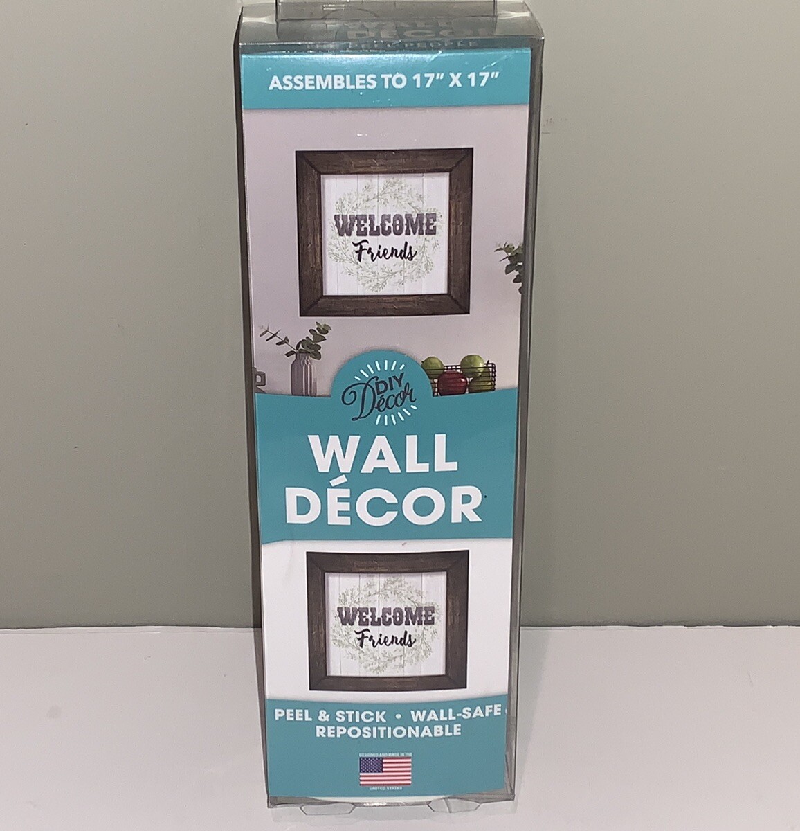 The Peel People 'Welcome Friends' Wall Decor DIY Peel & Stick 17" x 17" NIB