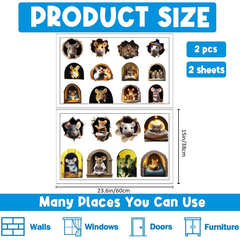 Mouse Hole Wall Stickers 5 x 4.7 inches Realistic Mice Decals for Home Decor