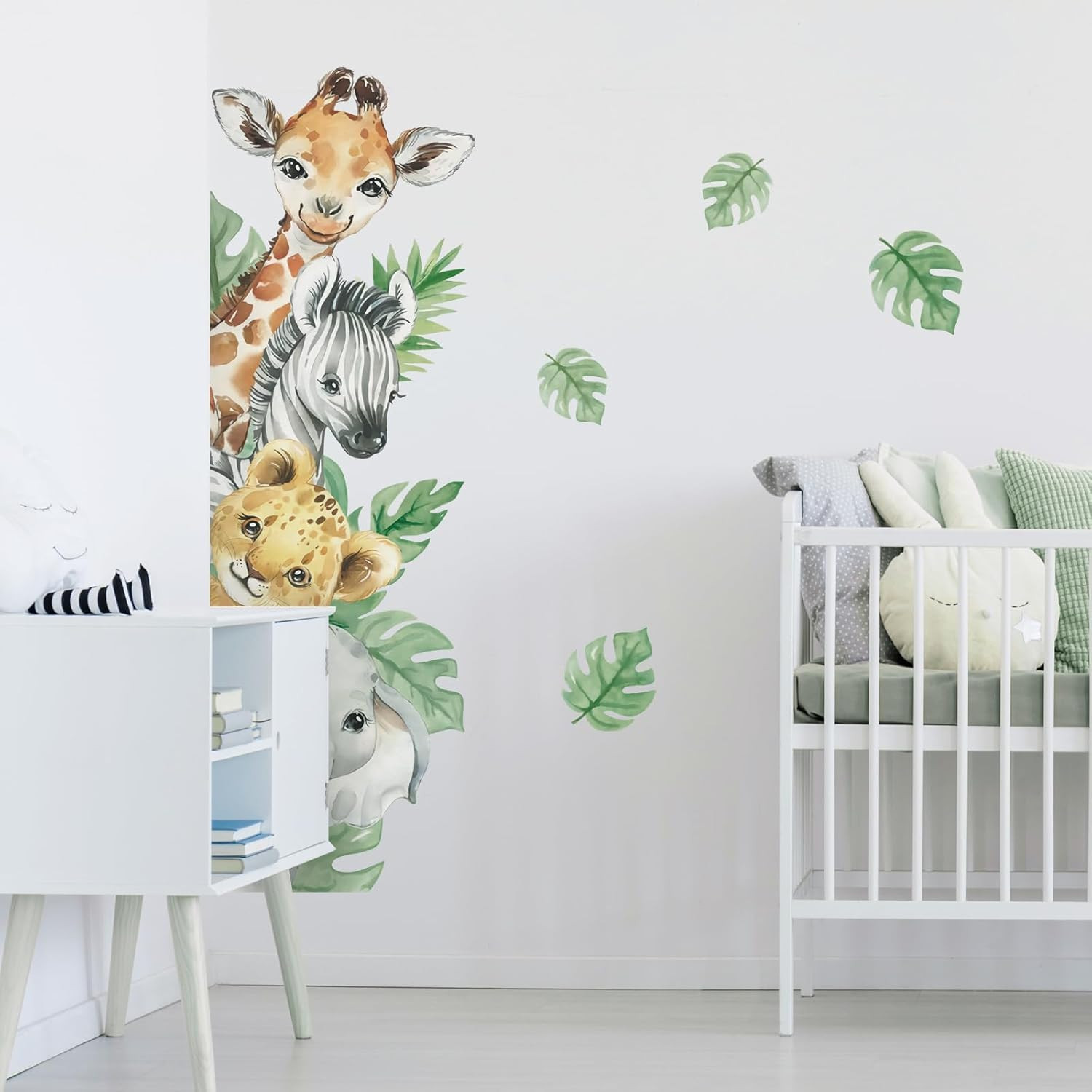 45× 23In Watercolor Jungle Animal Wall Stickers Forest Safari Animal Wall Decals
