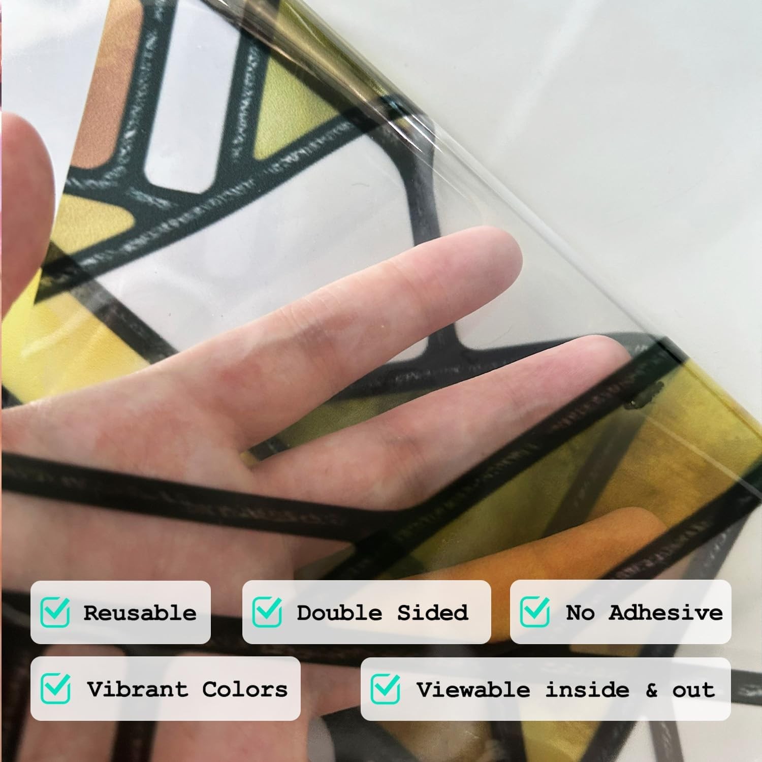 Faux Stained Glass Effect Transparent Window Film Original Hand Drawn Static